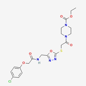 Ethyl 4-(2-((5-((2-(4-chlorophenoxy)acetamido)methyl)-1,3,4-oxadiazol-2-yl)thio)acetyl)piperazine-1-carboxylate