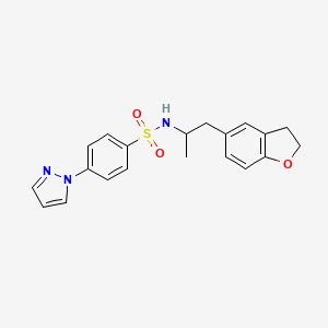 molecular formula C20H21N3O3S B3017158 N-(1-(2,3-dihydrobenzofuran-5-yl)propan-2-yl)-4-(1H-pyrazol-1-yl)benzenesulfonamide CAS No. 2034541-76-7