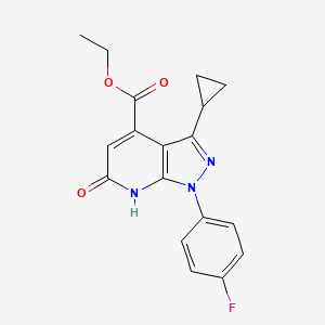 molecular formula C18H16FN3O3 B3017165 ethyl 3-cyclopropyl-1-(4-fluorophenyl)-6-oxo-6,7-dihydro-1H-pyrazolo[3,4-b]pyridine-4-carboxylate CAS No. 1174876-62-0