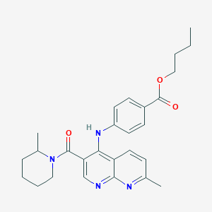 molecular formula C27H32N4O3 B3017205 Butyl 4-((7-methyl-3-(2-methylpiperidine-1-carbonyl)-1,8-naphthyridin-4-yl)amino)benzoate CAS No. 1251674-12-0