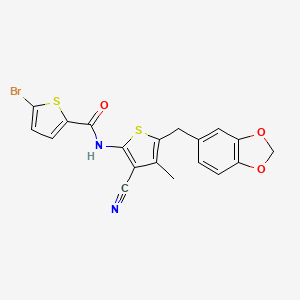 molecular formula C19H13BrN2O3S2 B3017262 N-(5-(benzo[d][1,3]dioxol-5-ylmethyl)-3-cyano-4-methylthiophen-2-yl)-5-bromothiophene-2-carboxamide CAS No. 476367-84-7