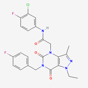 molecular formula C23H20ClF2N5O3 B3017296 N-(3-chloro-4-fluorophenyl)-2-(1-ethyl-6-(4-fluorobenzyl)-3-methyl-5,7-dioxo-6,7-dihydro-1H-pyrazolo[4,3-d]pyrimidin-4(5H)-yl)acetamide CAS No. 1189659-33-3