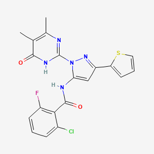 molecular formula C20H15ClFN5O2S B3017353 2-chloro-N-(1-(4,5-dimethyl-6-oxo-1,6-dihydropyrimidin-2-yl)-3-(thiophen-2-yl)-1H-pyrazol-5-yl)-6-fluorobenzamide CAS No. 1172264-32-2