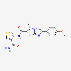 molecular formula C19H16N4O3S2 B3017377 N-(4-carbamoylthiophen-3-yl)-6-(4-methoxyphenyl)-3-methylimidazo[2,1-b][1,3]thiazole-2-carboxamide CAS No. 2097914-66-2