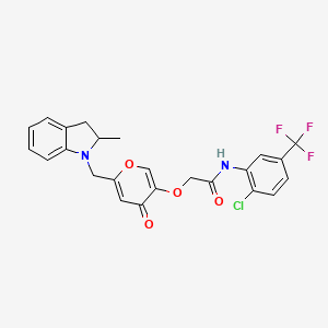molecular formula C24H20ClF3N2O4 B3017399 N-(2-chloro-5-(trifluoromethyl)phenyl)-2-((6-((2-methylindolin-1-yl)methyl)-4-oxo-4H-pyran-3-yl)oxy)acetamide CAS No. 898420-88-7