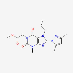 molecular formula C17H22N6O4 B3017508 Methyl 2-[8-(3,5-dimethylpyrazolyl)-3-methyl-2,6-dioxo-7-propyl-1,3,7-trihydro purinyl]acetate CAS No. 1013971-65-7