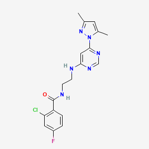 2-chloro-N-(2-((6-(3,5-dimethyl-1H-pyrazol-1-yl)pyrimidin-4-yl)amino)ethyl)-4-fluorobenzamide