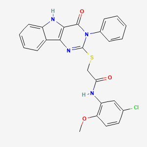 molecular formula C25H19ClN4O3S B3017545 N-(5-chloro-2-methoxyphenyl)-2-({4-oxo-3-phenyl-3H,4H,5H-pyrimido[5,4-b]indol-2-yl}sulfanyl)acetamide CAS No. 536704-26-4