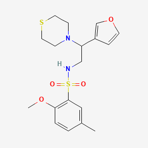 molecular formula C18H24N2O4S2 B3017575 N-(2-(furan-3-yl)-2-thiomorpholinoethyl)-2-methoxy-5-methylbenzenesulfonamide CAS No. 2034573-55-0