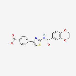 molecular formula C20H16N2O5S B3017645 Methyl 4-(2-(2,3-dihydrobenzo[b][1,4]dioxine-6-carboxamido)thiazol-4-yl)benzoate CAS No. 477551-57-8