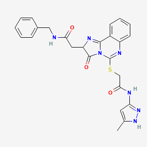 molecular formula C25H23N7O3S B3017657 N-benzyl-2-[5-[2-[(5-methyl-1H-pyrazol-3-yl)amino]-2-oxoethyl]sulfanyl-3-oxo-2H-imidazo[1,2-c]quinazolin-2-yl]acetamide CAS No. 1038912-00-3