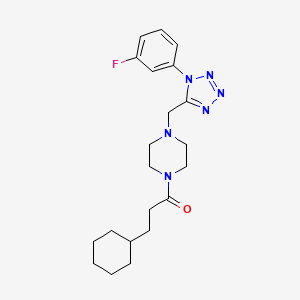 3-cyclohexyl-1-(4-((1-(3-fluorophenyl)-1H-tetrazol-5-yl)methyl)piperazin-1-yl)propan-1-one