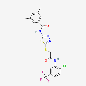 molecular formula C20H16ClF3N4O2S2 B3017688 N-{5-[({[2-chloro-5-(trifluoromethyl)phenyl]carbamoyl}methyl)sulfanyl]-1,3,4-thiadiazol-2-yl}-3,5-dimethylbenzamide CAS No. 392299-20-6