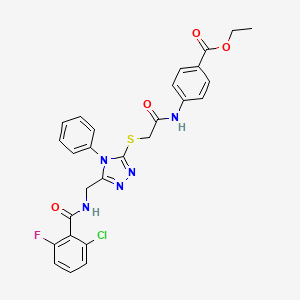 ethyl 4-(2-((5-((2-chloro-6-fluorobenzamido)methyl)-4-phenyl-4H-1,2,4-triazol-3-yl)thio)acetamido)benzoate