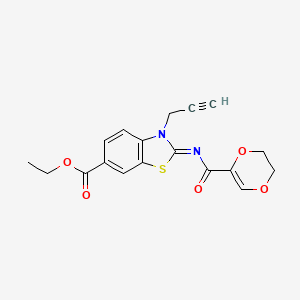 molecular formula C18H16N2O5S B3017758 ethyl (2Z)-2-[(5,6-dihydro-1,4-dioxine-2-carbonyl)imino]-3-(prop-2-yn-1-yl)-2,3-dihydro-1,3-benzothiazole-6-carboxylate CAS No. 865180-93-4