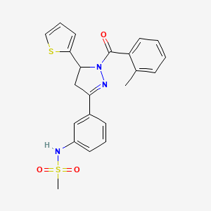 molecular formula C22H21N3O3S2 B3017773 N-[3-[2-(2-methylbenzoyl)-3-thiophen-2-yl-3,4-dihydropyrazol-5-yl]phenyl]methanesulfonamide CAS No. 851719-36-3