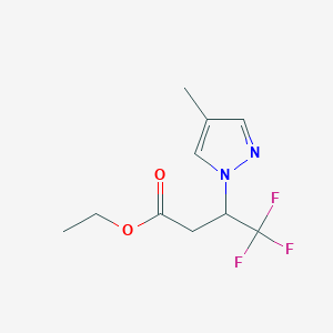molecular formula C10H13F3N2O2 B3017784 ethyl 4,4,4-trifluoro-3-(4-methyl-1H-pyrazol-1-yl)butanoate CAS No. 2054953-07-8