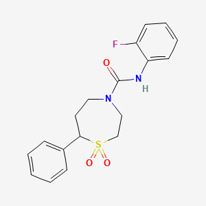 molecular formula C18H19FN2O3S B3017835 N-(2-fluorophenyl)-7-phenyl-1,4-thiazepane-4-carboxamide 1,1-dioxide CAS No. 2034335-48-1