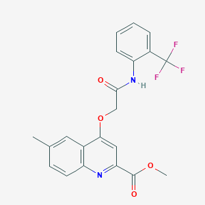 molecular formula C21H17F3N2O4 B3017862 METHYL 6-METHYL-4-({[2-(TRIFLUOROMETHYL)PHENYL]CARBAMOYL}METHOXY)QUINOLINE-2-CARBOXYLATE CAS No. 1358256-22-0