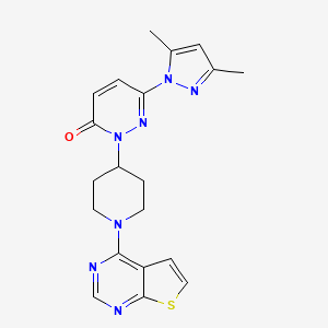 molecular formula C20H21N7OS B3017893 6-(3,5-Dimethylpyrazol-1-yl)-2-(1-thieno[2,3-d]pyrimidin-4-ylpiperidin-4-yl)pyridazin-3-one CAS No. 2379986-21-5