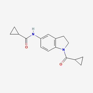 molecular formula C16H18N2O2 B3017917 N-(1-(cyclopropanecarbonyl)indolin-5-yl)cyclopropanecarboxamide CAS No. 1049562-62-0