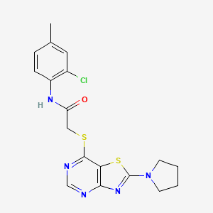 molecular formula C18H18ClN5OS2 B3017949 N-(2-chloro-4-methylphenyl)-2-((2-(pyrrolidin-1-yl)thiazolo[4,5-d]pyrimidin-7-yl)thio)acetamide CAS No. 1207044-38-9