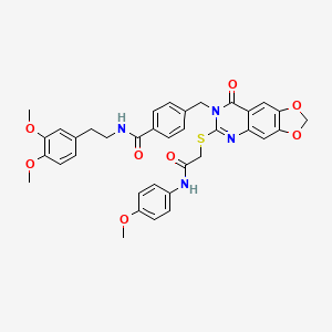 molecular formula C36H34N4O8S B3018039 N-(3,4-dimethoxyphenethyl)-4-((6-((2-((4-methoxyphenyl)amino)-2-oxoethyl)thio)-8-oxo-[1,3]dioxolo[4,5-g]quinazolin-7(8H)-yl)methyl)benzamide CAS No. 689757-96-8