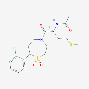molecular formula C18H25ClN2O4S2 B3018052 N-(1-(7-(2-chlorophenyl)-1,1-dioxido-1,4-thiazepan-4-yl)-4-(methylthio)-1-oxobutan-2-yl)acetamide CAS No. 2034204-96-9