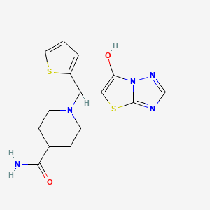 B3018120 1-((6-Hydroxy-2-methylthiazolo[3,2-b][1,2,4]triazol-5-yl)(thiophen-2-yl)methyl)piperidine-4-carboxamide CAS No. 851970-18-8
