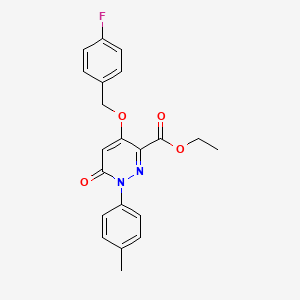 molecular formula C21H19FN2O4 B3018171 ethyl 4-[(4-fluorophenyl)methoxy]-1-(4-methylphenyl)-6-oxo-1,6-dihydropyridazine-3-carboxylate CAS No. 886952-38-1