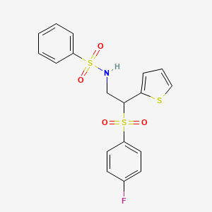molecular formula C18H16FNO4S3 B3018240 N-[2-(4-fluorobenzenesulfonyl)-2-(thiophen-2-yl)ethyl]benzenesulfonamide CAS No. 896346-72-8