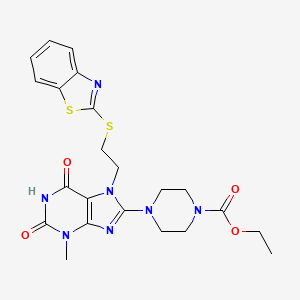 molecular formula C22H25N7O4S2 B3018255 ethyl 4-{7-[2-(1,3-benzothiazol-2-ylsulfanyl)ethyl]-3-methyl-2,6-dioxo-2,3,6,7-tetrahydro-1H-purin-8-yl}piperazine-1-carboxylate CAS No. 672919-20-9