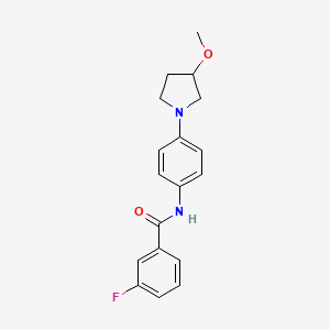 molecular formula C18H19FN2O2 B3018390 3-Fluoro-N-[4-(3-methoxypyrrolidin-1-YL)phenyl]benzamide CAS No. 1796970-75-6