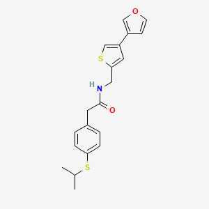molecular formula C20H21NO2S2 B3018489 N-[[4-(Furan-3-yl)thiophen-2-yl]methyl]-2-(4-propan-2-ylsulfanylphenyl)acetamide CAS No. 2380059-98-1