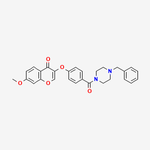 molecular formula C28H26N2O5 B3018536 3-(4-(4-benzylpiperazine-1-carbonyl)phenoxy)-7-methoxy-4H-chromen-4-one CAS No. 951955-32-1