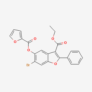 molecular formula C22H15BrO6 B3018656 Ethyl 6-bromo-5-(furan-2-carbonyloxy)-2-phenyl-1-benzofuran-3-carboxylate CAS No. 308295-31-0