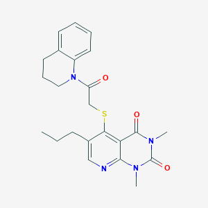 molecular formula C23H26N4O3S B3018901 5-((2-(3,4-dihydroquinolin-1(2H)-yl)-2-oxoethyl)thio)-1,3-dimethyl-6-propylpyrido[2,3-d]pyrimidine-2,4(1H,3H)-dione CAS No. 899747-85-4