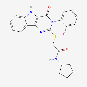 molecular formula C23H21FN4O2S B3018963 N-cyclopentyl-2-((3-(2-fluorophenyl)-4-oxo-4,5-dihydro-3H-pyrimido[5,4-b]indol-2-yl)thio)acetamide CAS No. 888451-52-3