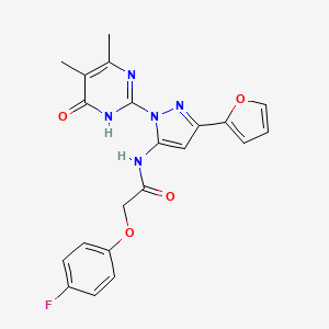 molecular formula C21H18FN5O4 B3019013 N-(1-(4,5-dimethyl-6-oxo-1,6-dihydropyrimidin-2-yl)-3-(furan-2-yl)-1H-pyrazol-5-yl)-2-(4-fluorophenoxy)acetamide CAS No. 1172394-95-4