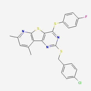 4-Chlorobenzyl 4-[(4-fluorophenyl)sulfanyl]-7,9-dimethylpyrido[3',2':4,5]thieno[3,2-d]pyrimidin-2-yl sulfide