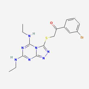 molecular formula C16H18BrN7OS B3019084 2-{[5,7-Bis(ethylamino)[1,2,4]triazolo[4,3-a][1,3,5]triazin-3-yl]sulfanyl}-1-(3-bromophenyl)ethanone CAS No. 898449-40-6