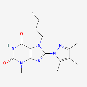 molecular formula C16H22N6O2 B3019105 7-Butyl-3-methyl-8-(3,4,5-trimethylpyrazolyl)-1,3,7-trihydropurine-2,6-dione CAS No. 1014010-73-1