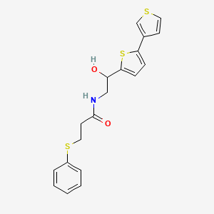 molecular formula C19H19NO2S3 B3019108 N-(2-([2,3'-bithiophen]-5-yl)-2-hydroxyethyl)-3-(phenylthio)propanamide CAS No. 2309825-30-5