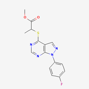 molecular formula C15H13FN4O2S B3019110 methyl 2-((1-(4-fluorophenyl)-1H-pyrazolo[3,4-d]pyrimidin-4-yl)thio)propanoate CAS No. 893911-26-7