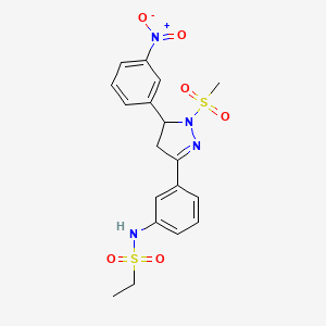 B3019121 N-(3-(1-(methylsulfonyl)-5-(3-nitrophenyl)-4,5-dihydro-1H-pyrazol-3-yl)phenyl)ethanesulfonamide CAS No. 851782-94-0