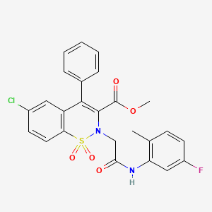 molecular formula C25H20ClFN2O5S B3019145 methyl 6-chloro-2-{2-[(5-fluoro-2-methylphenyl)amino]-2-oxoethyl}-4-phenyl-2H-1,2-benzothiazine-3-carboxylate 1,1-dioxide CAS No. 1114658-69-3