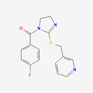 molecular formula C16H14FN3OS B3019149 (4-fluorophenyl)(2-((pyridin-3-ylmethyl)thio)-4,5-dihydro-1H-imidazol-1-yl)methanone CAS No. 851807-58-4