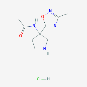 molecular formula C9H15ClN4O2 B3019178 N-[3-(3-methyl-1,2,4-oxadiazol-5-yl)pyrrolidin-3-yl]acetamide hydrochloride CAS No. 1955553-11-3