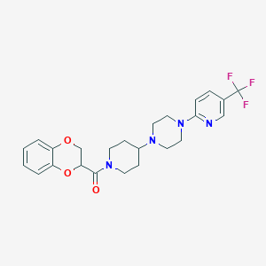 molecular formula C24H27F3N4O3 B3019236 (2,3-Dihydrobenzo[b][1,4]dioxin-2-yl)(4-(4-(5-(trifluoromethyl)pyridin-2-yl)piperazin-1-yl)piperidin-1-yl)methanone CAS No. 2034494-67-0