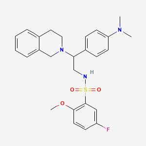 molecular formula C26H30FN3O3S B3019238 N-(2-(3,4-dihydroisoquinolin-2(1H)-yl)-2-(4-(dimethylamino)phenyl)ethyl)-5-fluoro-2-methoxybenzenesulfonamide CAS No. 946245-13-2